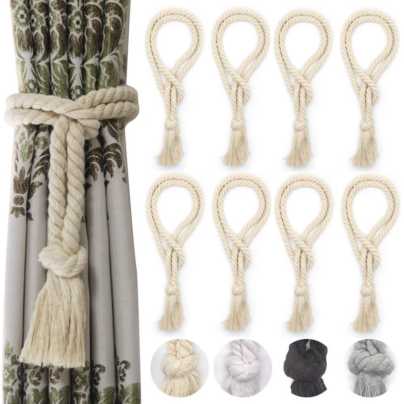 Yteseery 8 Pack Curtain tiebacks Rope, Outdoor Curtain Tiebacks, Natural Cotton Curtain Ties, Village Rural Rustic Curtain Holdbacks, Farmhouse Boho Curtain tie Backs Holders for Drapes, Beige - Image 1